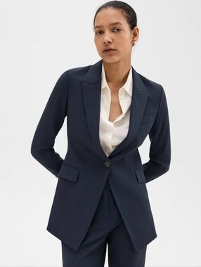 Theory Etiennette B Traceable Wool Blazer In Sea Blue Size 2